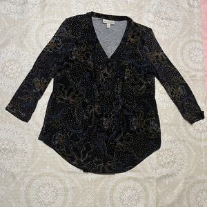 Dana Buchman Black Floral V-Neck Blouse